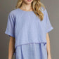 Umgee Full Size Eyelet Layered Short Sleeve Blouse Plus Size Light Blue Blouses