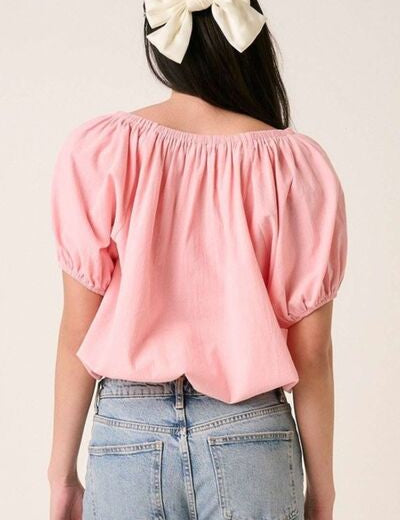 Mittoshop Linen Two-Way Short Sleeve Crop Blouse