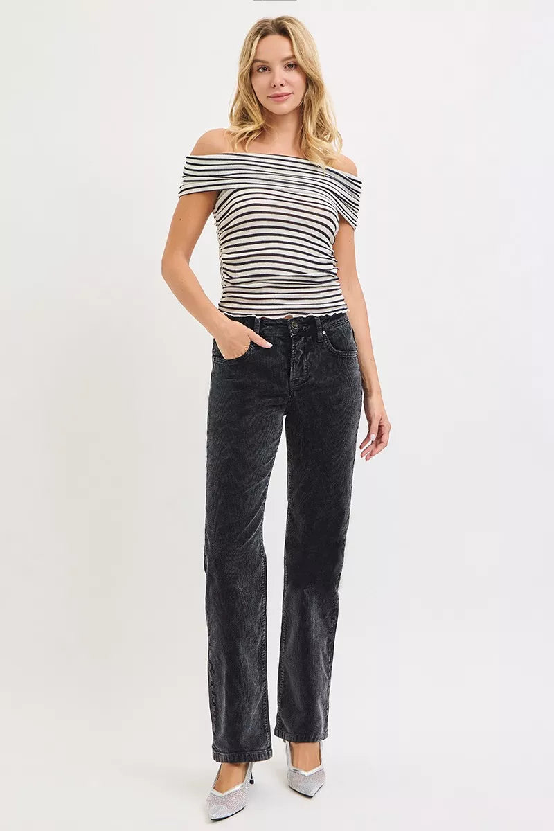 RISEN Tummy Control Mid Rise Straight Leg Corduroy Pants | Pants Daverri Fashions
