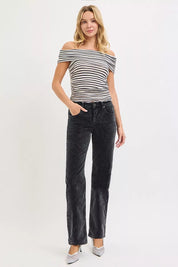 RISEN Tummy Control Mid Rise Straight Leg Corduroy Pants | Pants Daverri Fashions