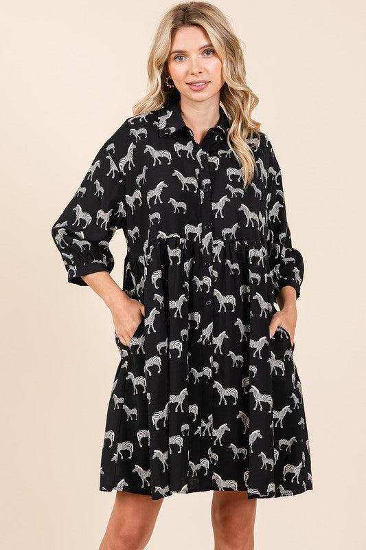 Mittoshop Zebra Print Button Down Shirt Mini Dress - DAVERRI FASHIONS
