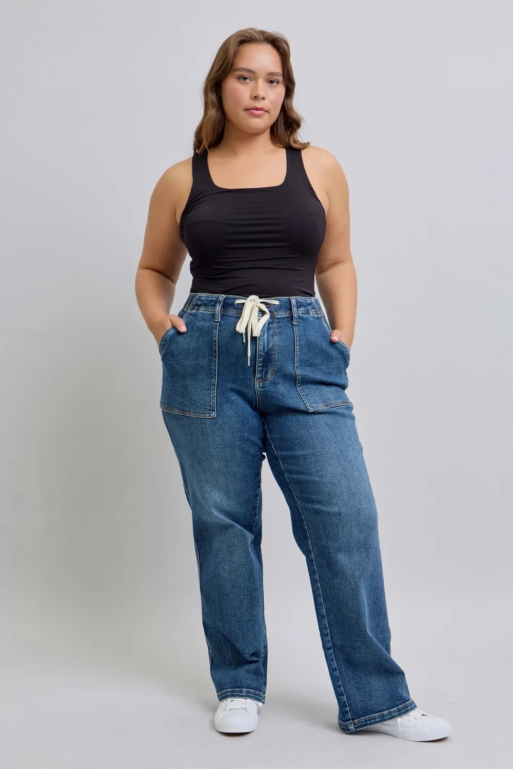 Judy Blue Plus Size High Waist Drawstring Wide Leg Jeans Medium Jeans