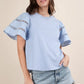 VERY J Lace Trim Sleeve Top Sky