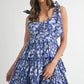 MABLE Floral Print Shoulder Tie Layered Mini Dress Royal Blue