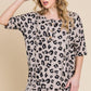 BOMBOM Button Detail Exposed Seam Leopard Half Sleeve Top