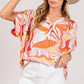 SAGE + FIG Abstract Print Half Button Blouse CORAL Blouses