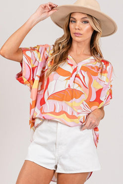 SAGE + FIG Abstract Print Half Button Blouse - DAVERRI FASHIONS