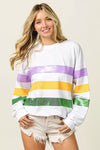 BiBi Sequin Mardi Gras striped round neck sweatshirt with colorful sequins