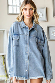 First Love Smile Face Button Down Raw Hem Denim Jacket | Denim Jackets Daverri Fashions