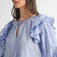 MABLE Stripe Ruffle Shoulder Puff Sleeve Blouse Blouses