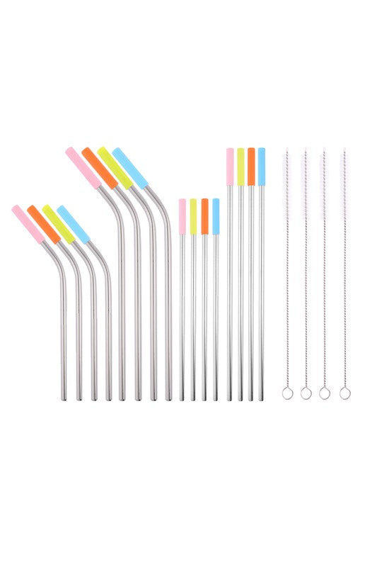 16 Silicone Tip Stainless Steel Straws Accessories & Gifts