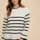 Annie Wear Side Slit Striped Round Neck Sweater - DAVERRI FASHIONS