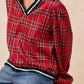 BiBi Christmas Plaid Collared Top with Ruffled Detail - DAVERRI FASHIONS