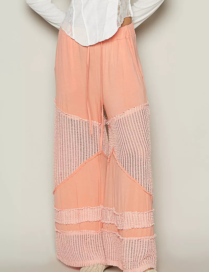 CORAL ORANGE POL Drawstring Elastic Waistband Wide-Leg Pants | Pants Daverri Fashions