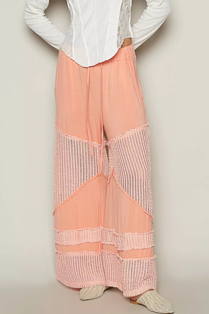 CORAL ORANGE POL Drawstring Elastic Waistband Wide-Leg Pants | Pants Daverri Fashions