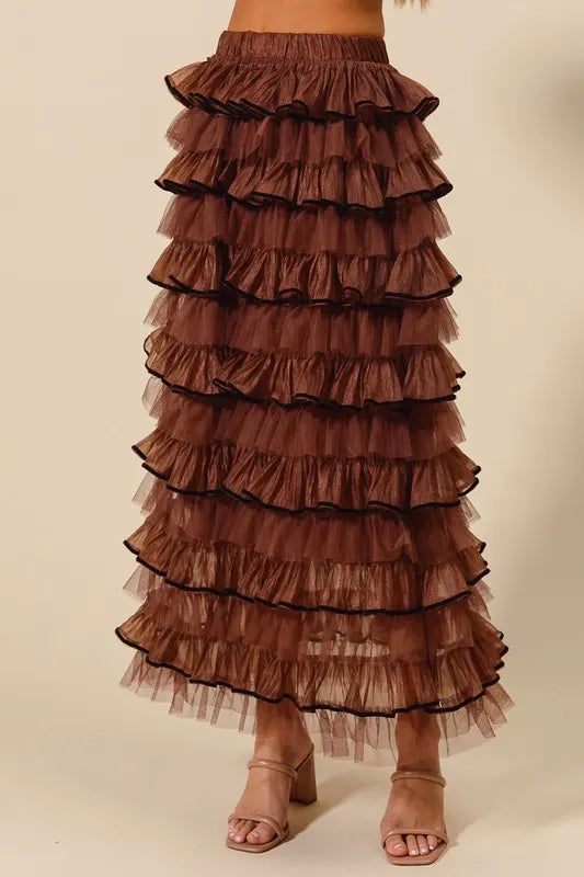 SO ME Layered Ruffled Tulle Maxi Skirt Maxi Skirts