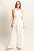 HYFVE Sleeveless Tie Waist Wide Leg Jumpsuit White Jumpsuits