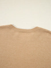 Leopard Bow Decor Split Cuff Contrast Trim Sweater | Sweaters Daverri Fashions