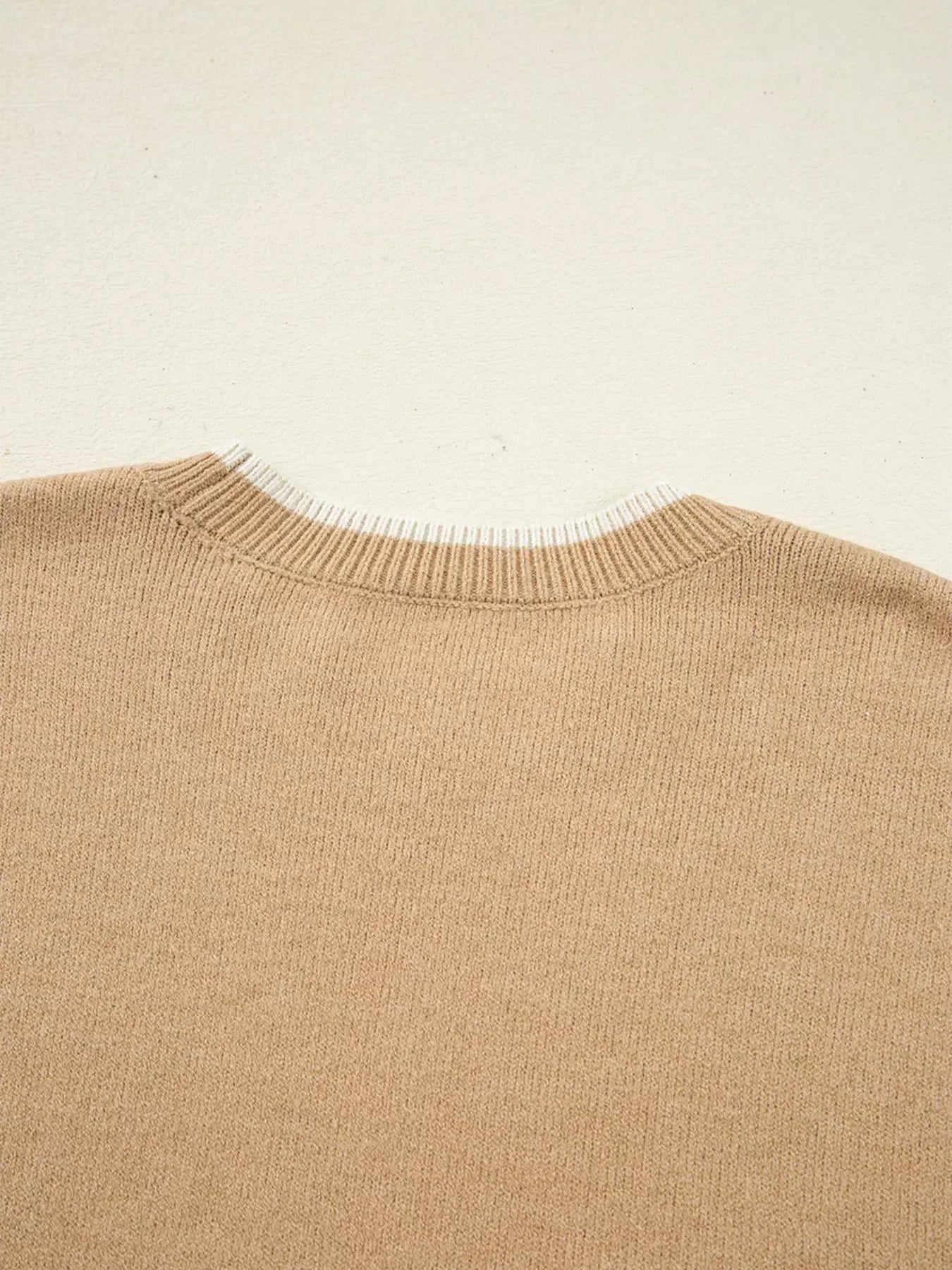 Leopard Bow Decor Split Cuff Contrast Trim Sweater - DAVERRI FASHIONS