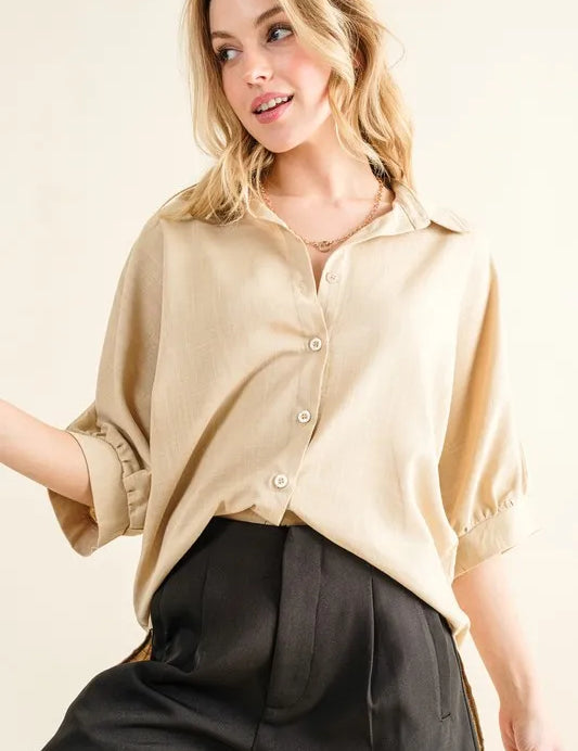 And The Why Oversized Linen Button Down Shirts Top | Tops Daverri Fashions