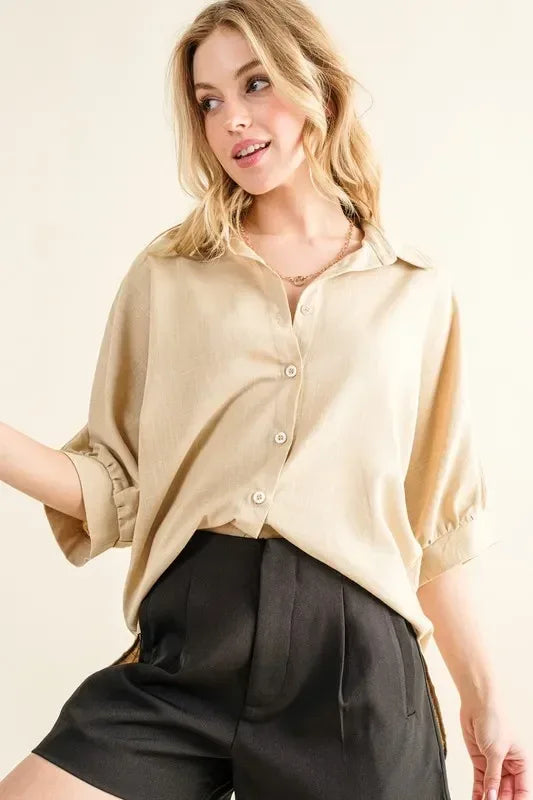 And The Why Oversized Linen Button Down Shirts Top - DAVERRI FASHIONS