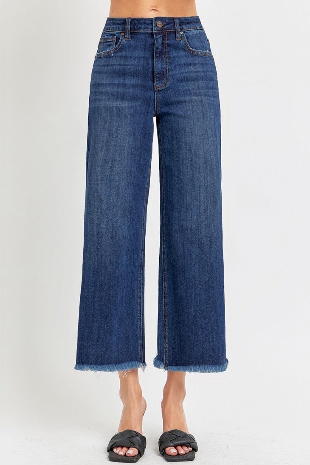 High Rise Raw Hem Cropped Wide Leg Jeans Bottoms