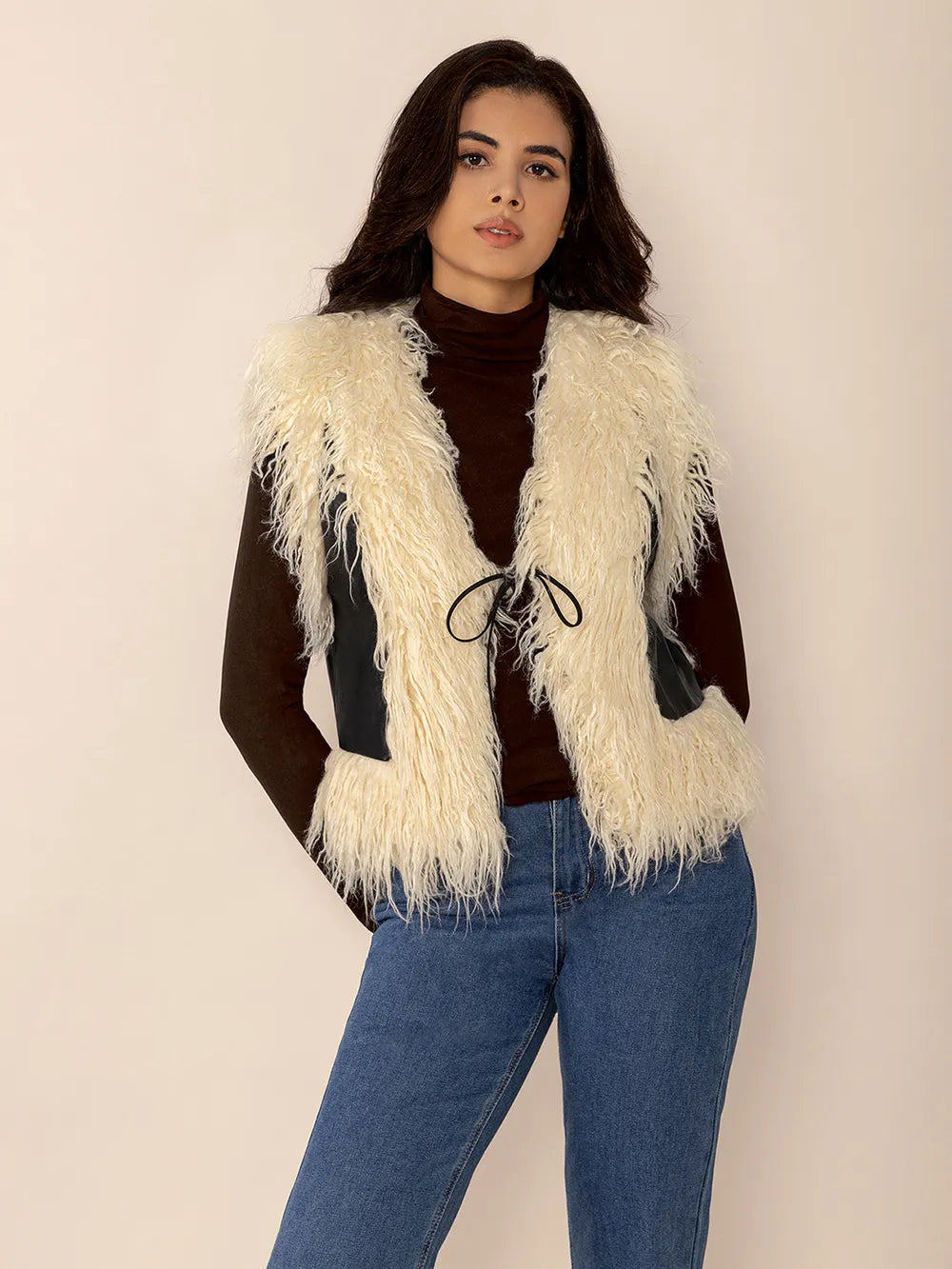 Black Tied Fringe Contrast Vest | Vest Jackets Daverri Fashions