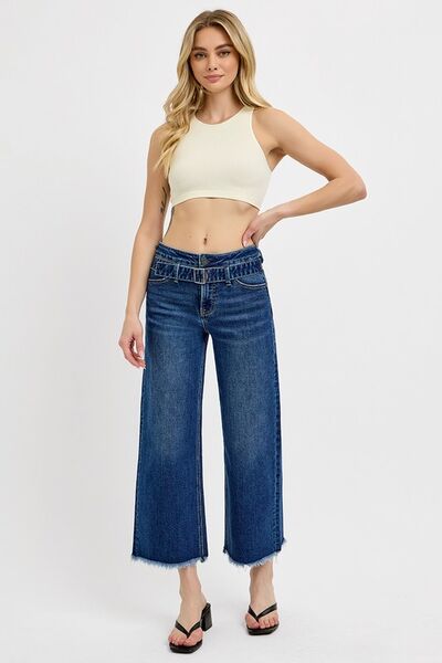 RISEN Raw Hem Wide Leg Attached Buckle Jeans Jeans