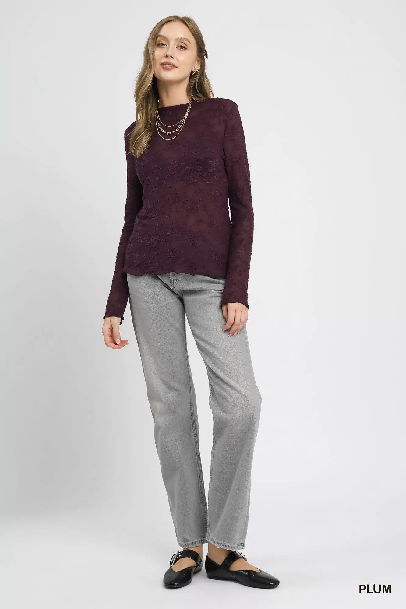 Umgee Lace Sheer Long Sleeve Top | Tops Daverri Fashions