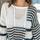 Contrast Striped Crochet Long Sleeve Knit Cover Up - DAVERRI FASHIONS