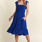 ADORA Smocked Square Neck Ruffled Cap Sleeve Dress Knee Length Dresses