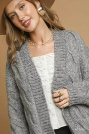 Umgee Chunky Cable Knit Open Front Cardigan Grey | Cardigans Daverri Fashions