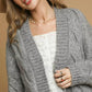 Umgee Chunky Cable Knit Open Front Cardigan Grey - DAVERRI FASHIONS