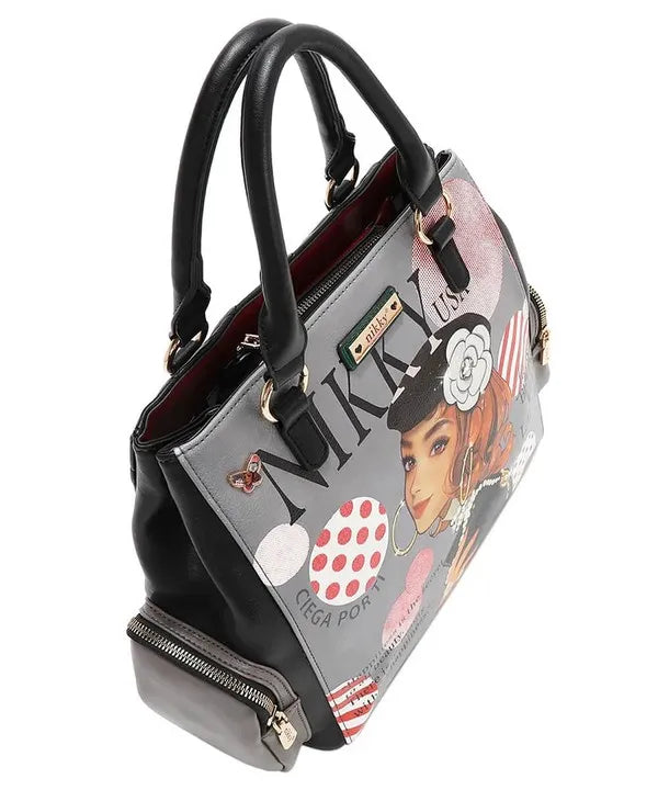 Nicole Lee USA eco-leather handbag with polka dot hat woman print