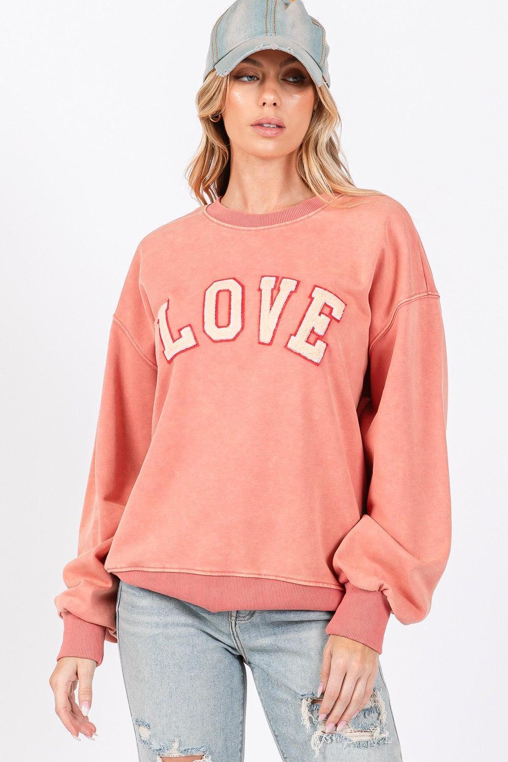 SAGE + FIG LOVE Path Applique Drop Shoulder Sweatshirt - DAVERRI FASHIONS