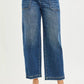 RISEN slouchy cropped baggy jeans in blue denim with frayed hems