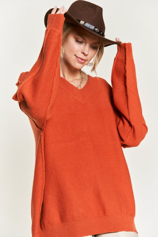 Plus V-Neck Oversized Sweater ORANGE Tops