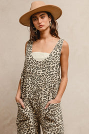 BiBi Leopard Print Adjustable Strap U Neck Jumpsuit | Daverri Fashions