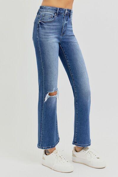 RISEN Full Size Distressed High Rise Crop Flare Jeans - DAVERRI FASHIONS