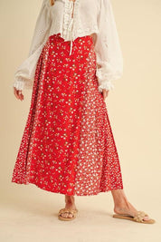 Red L Aemi + Co Floral Elastic Waist Maxi Skirt | Maxi Skirts Daverri Fashions