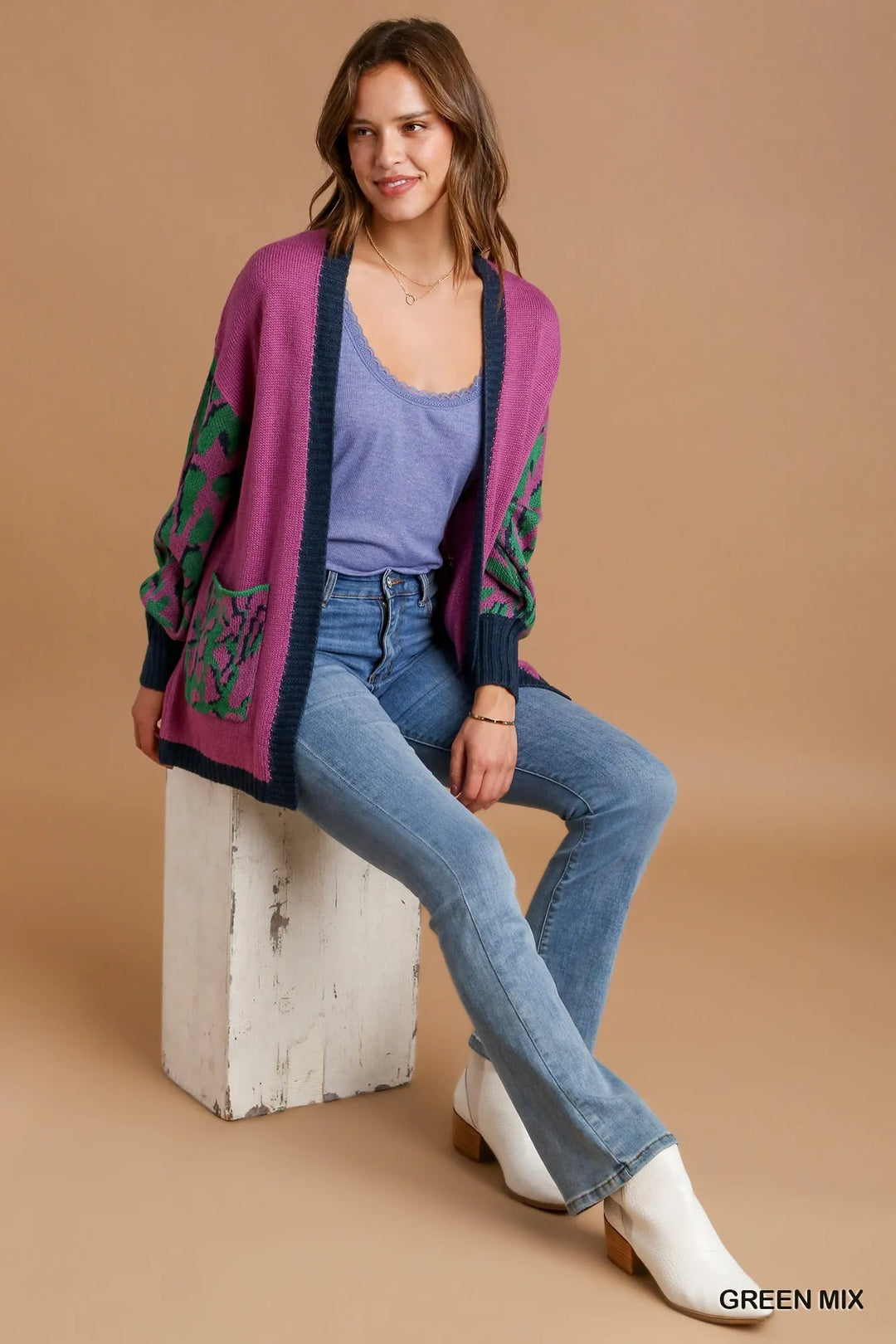 Umgee Animal Print Open Front Sweater Cardigan