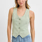 RISEN Full Size V Neck Button Down Vest Plus Size Pistachio