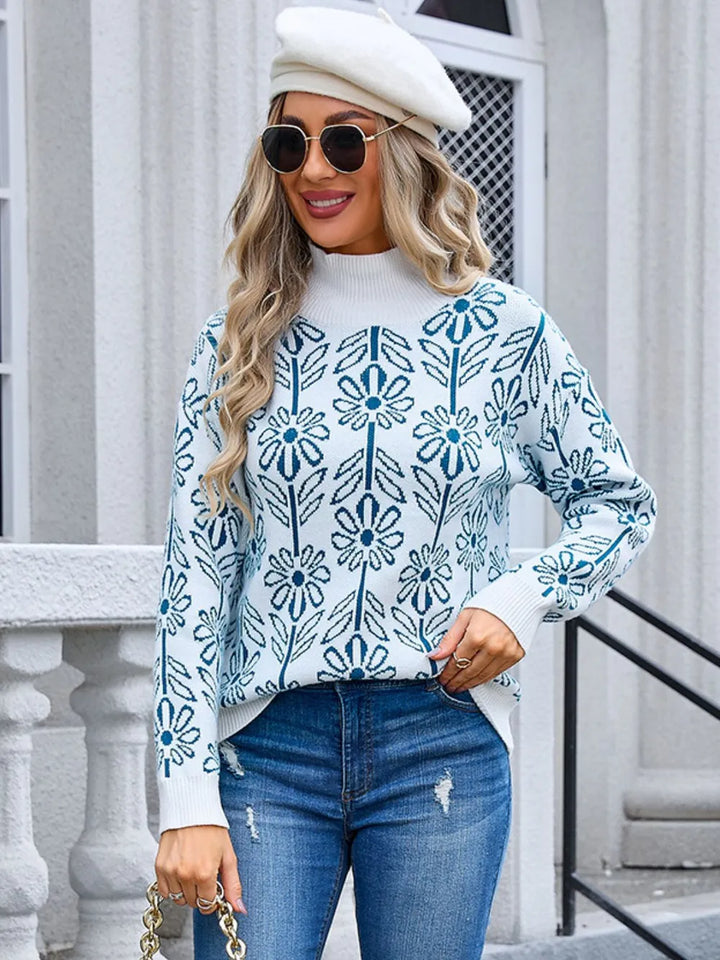 Angel Wings Flower Turtleneck Long Sleeve Sweater | Sweaters Daverri Fashions