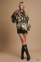 Umgee Metallic Fabric Blouse with Balloon Sleeves | Daverri Fashions