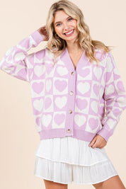 Mittoshop Checkered Heart Button Down Cardigan Cardigans