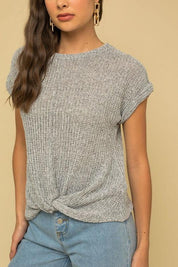 Short Sleeve Bottom Twist Top H GREY Shirts & Tops