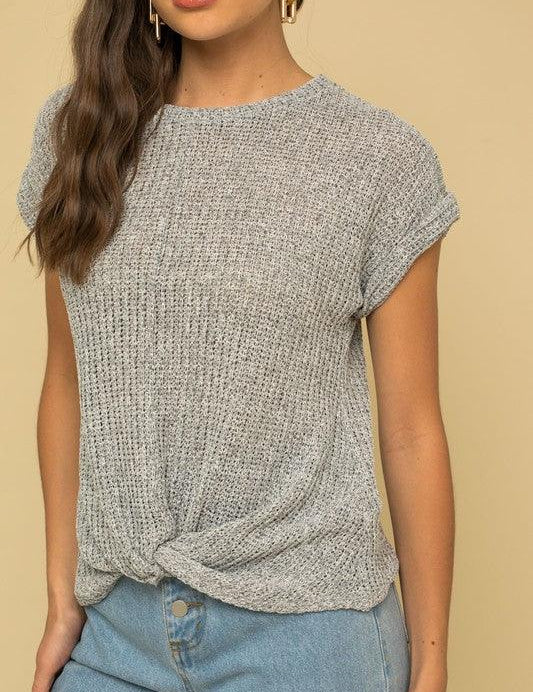 Short Sleeve Bottom Twist Top H GREY Shirts & Tops