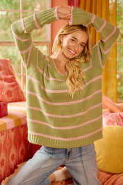 BiBi Striped Long Sleeve Sweater | Sweaters Daverri Fashions
