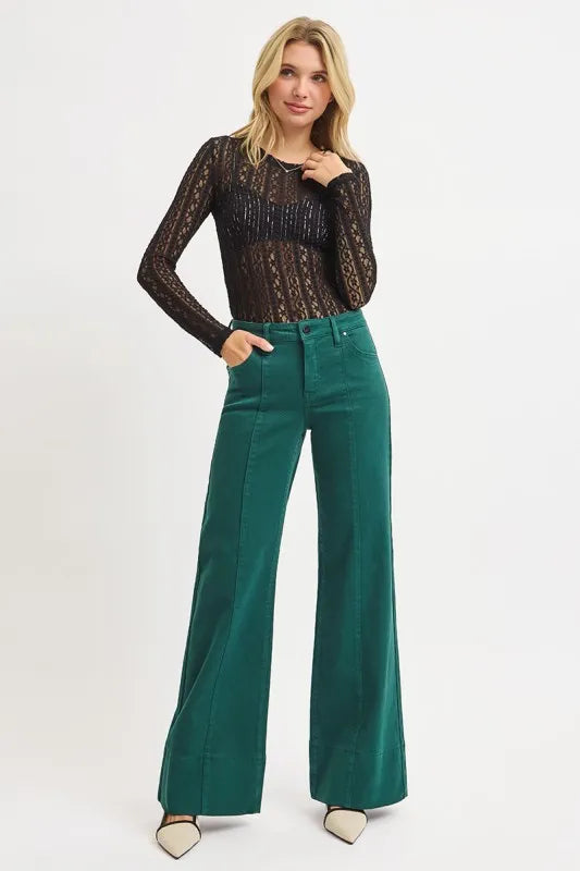 RISEN Full Size Tummy Control Mid Rise Wide Leg Jeans Plus Size Jeans