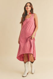 Aemi + Co High-Low Hem Scoop Neck Midi Tank Dress Rose